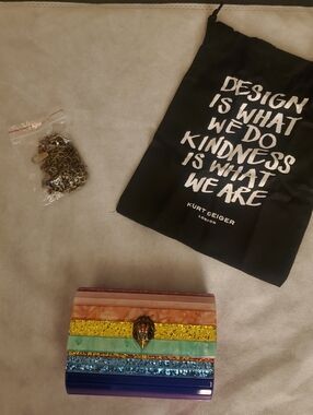 Kurt Geiger London Party Rainbow Glitter Eagle  Hard Shell Acrylic  Mini Clutch